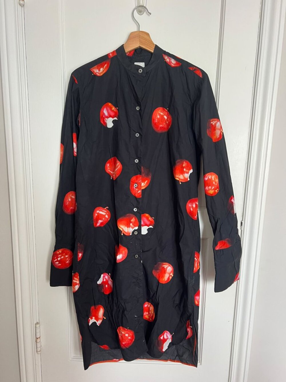 Paul Smith Black Red Apple Print Button-Front Shirt Dress IT 42